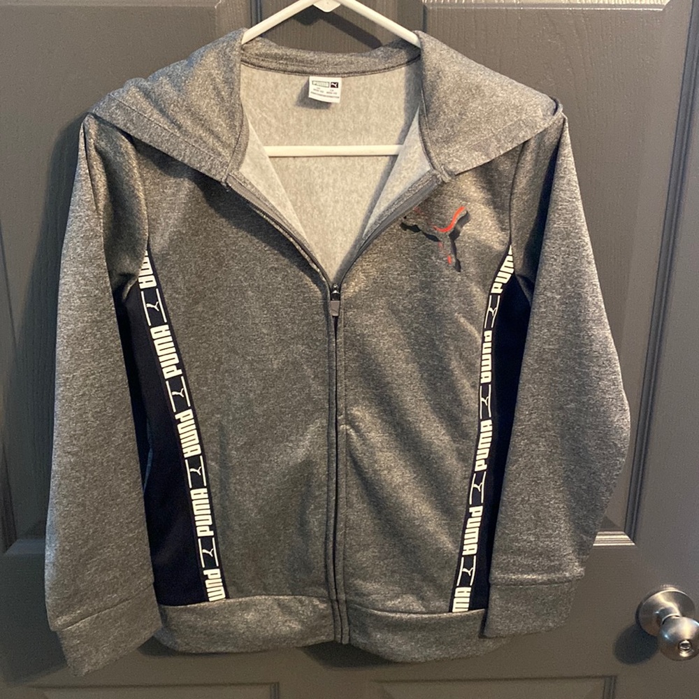Boys, Puma,  zip up hoodie, in grey with black accents